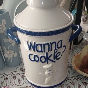 Blue and White Cookie Jar Pillsbury Dough Boy